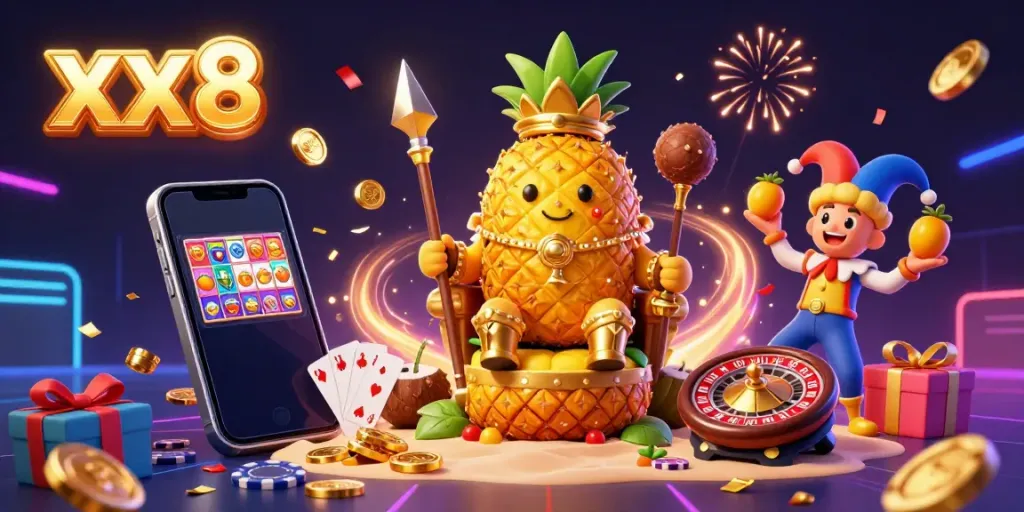 Join the fun at xx8 casino with the golden pineapple king in a vibrant gaming world.