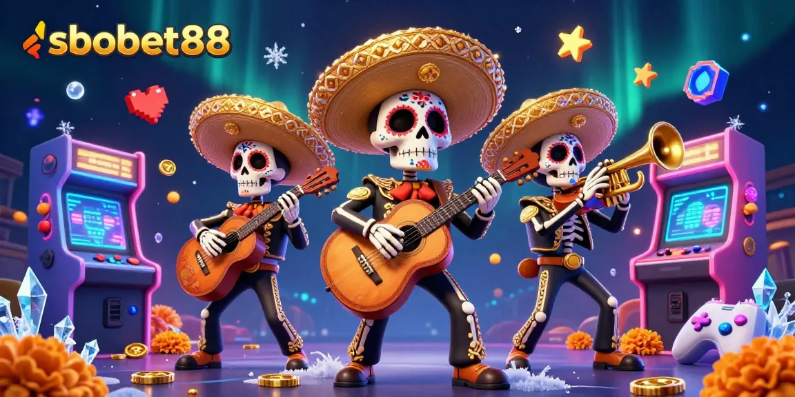 Experience sbobet88's thrilling world of sports betting with vibrant mariachi characters and arcade excitement.