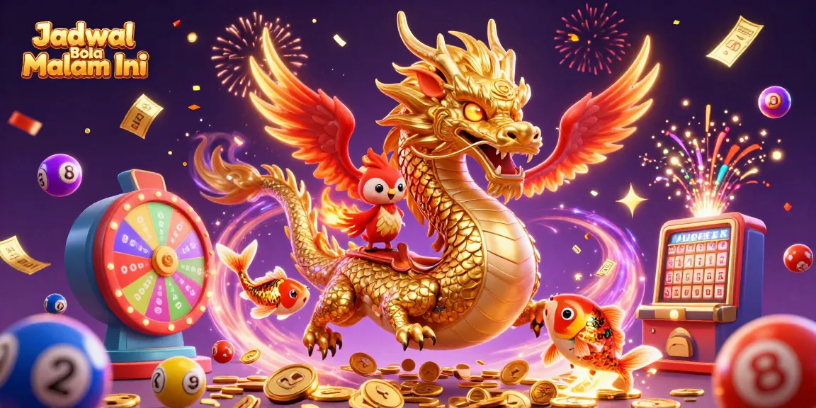 Engage with Jadwal Bola Malam Ini in a vibrant 3D casino illustration featuring dragons and lottery elements.