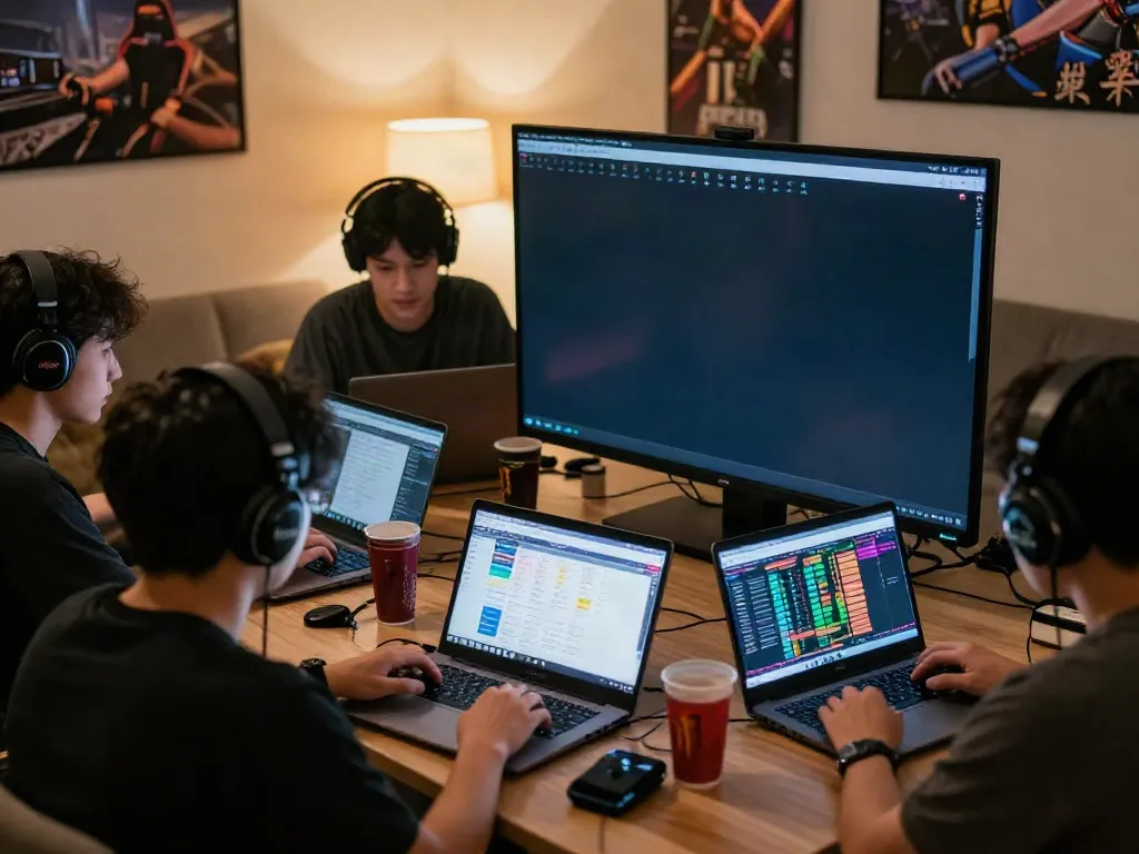 Engaged players using amanahtoto for live togel results in a cozy gaming setup
