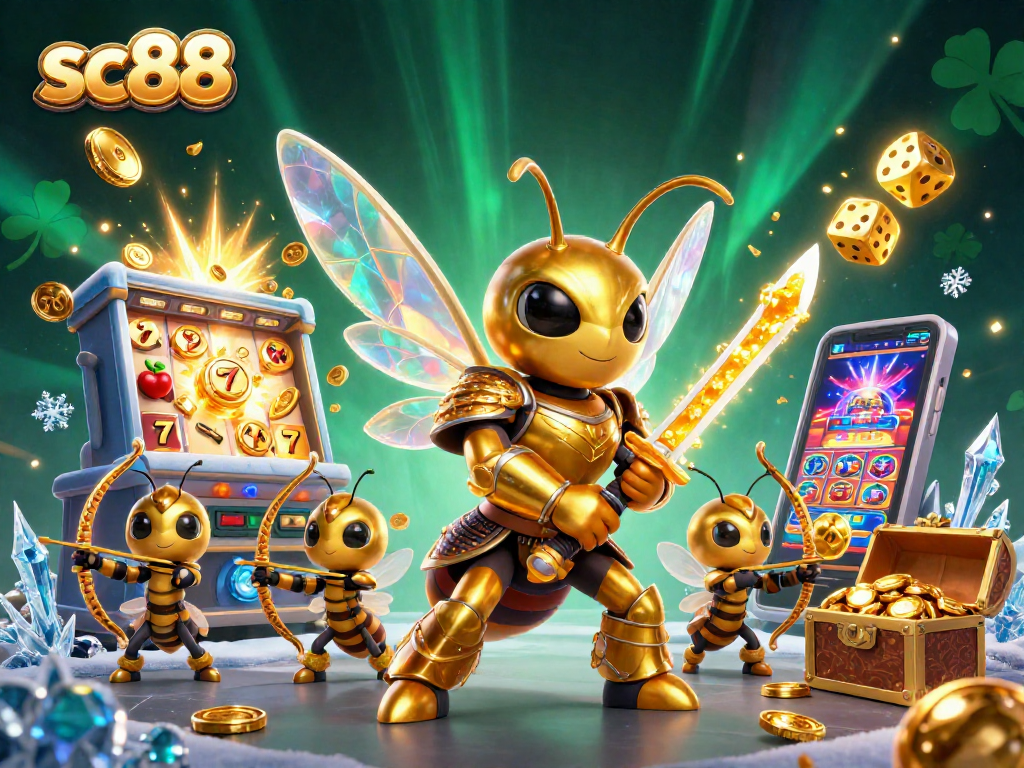 Win big with sc88 in this energetic casino illustration featuring vibrant games and characters.