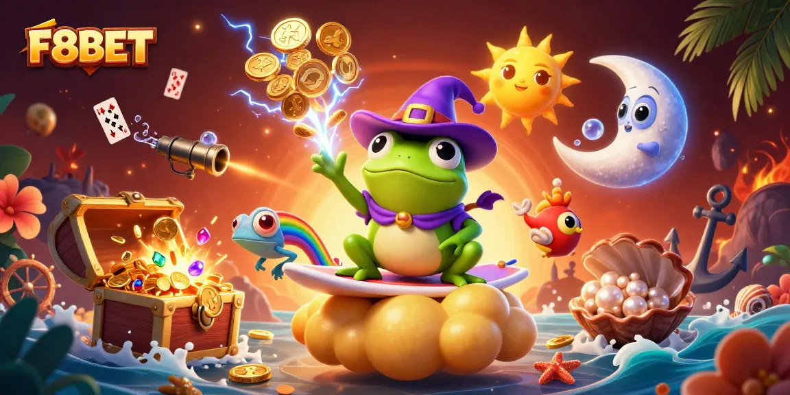 Experience the thrill of F8BET with dynamic gaming scene featuring animated characters and explosive treasures.