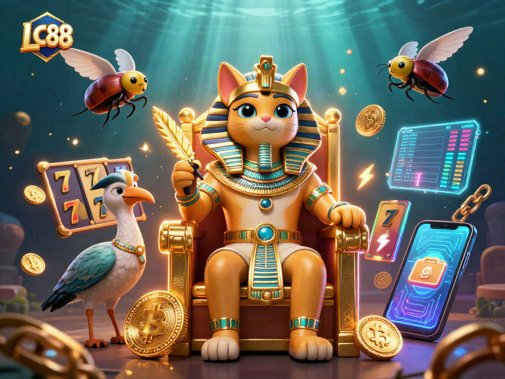Engage with LC88's vibrant slot gaming adventure featuring treasures and crypto elements.