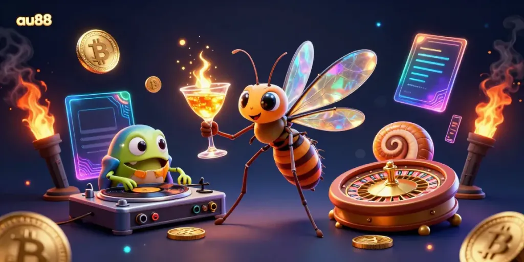 Experience the vibrant 3D casino universe of au88 with cartoon characters and dynamic betting elements.