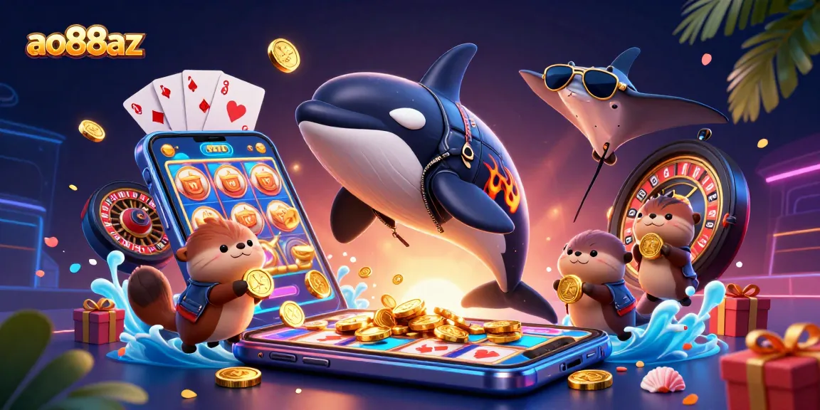 Engage with thrilling slots at ao88az with an energetic scene of playful casino characters.