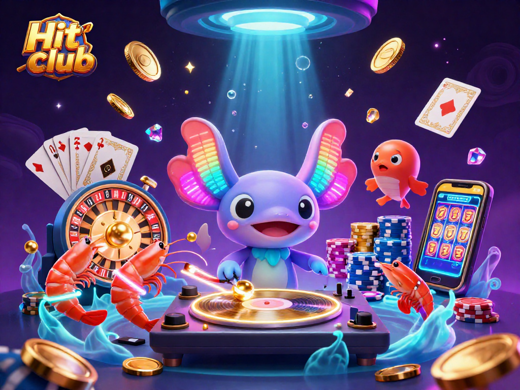 Experience the excitement of Hit club with vibrant casino elements and playful aquatic characters.
