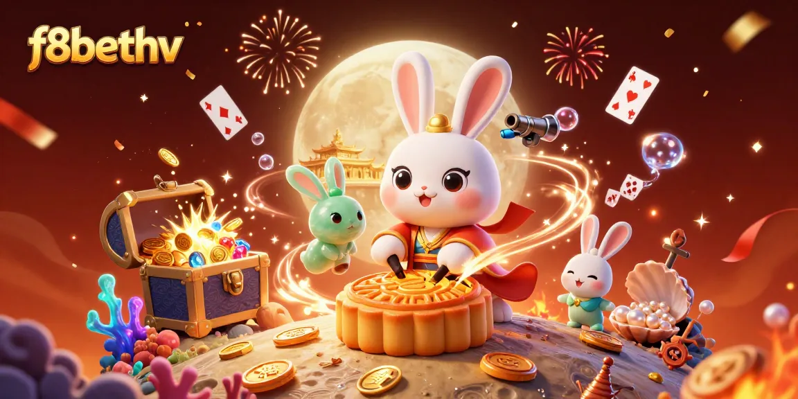 Experience thrilling gaming with f8bethv as the moon rabbit reveals poker chips inside golden mooncakes.