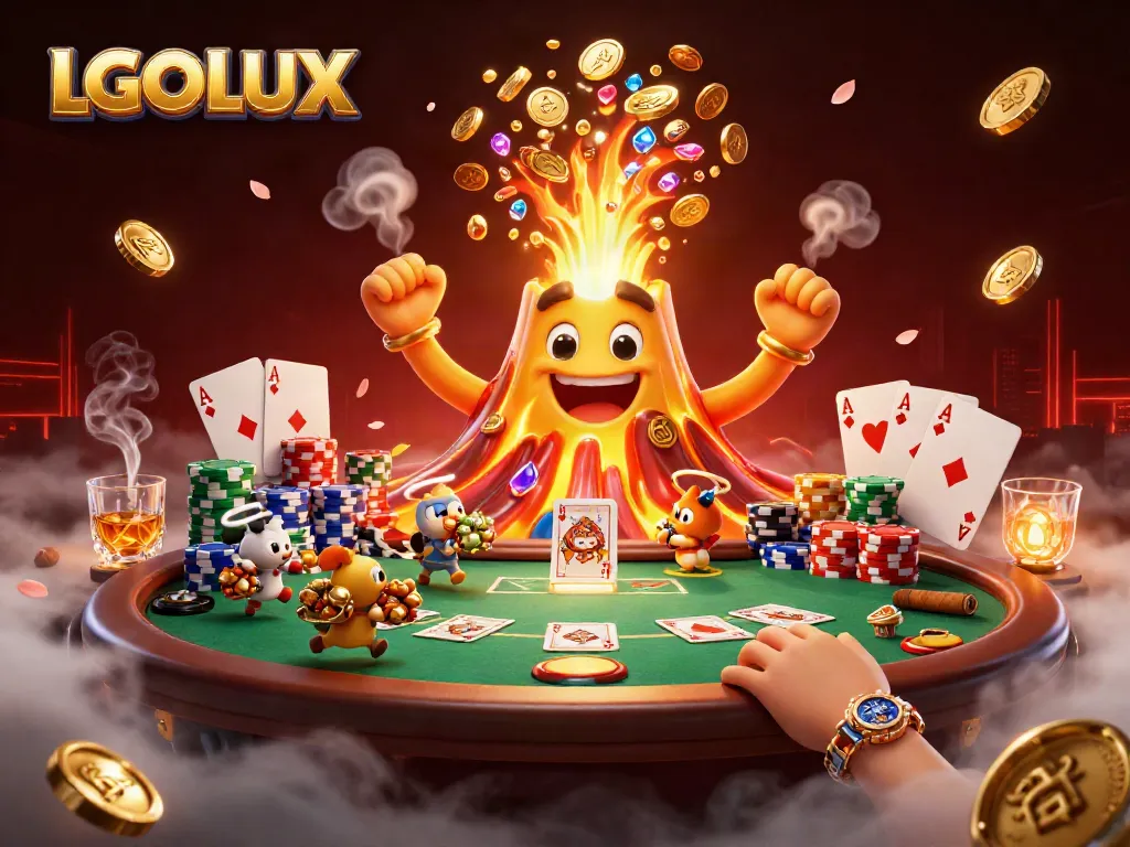 Experience the excitement of LGOLUX with a dynamic scene of a triumphant golden volcano and treasure-hunting explorers.