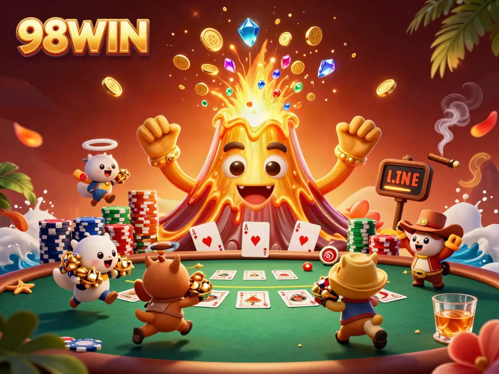 Experience fortune at 98WIN Casino with a thrilling eruption of gold and treasures.