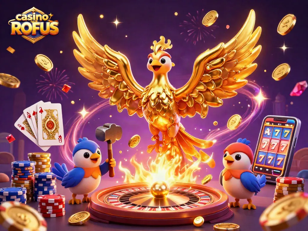 Experience thrilling gameplay at casino uden ROFUS with vibrant phoenix and dynamic casino elements.