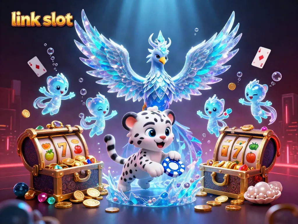 Experience the excitement of link slot gaming with vibrant characters and dynamic casino elements.