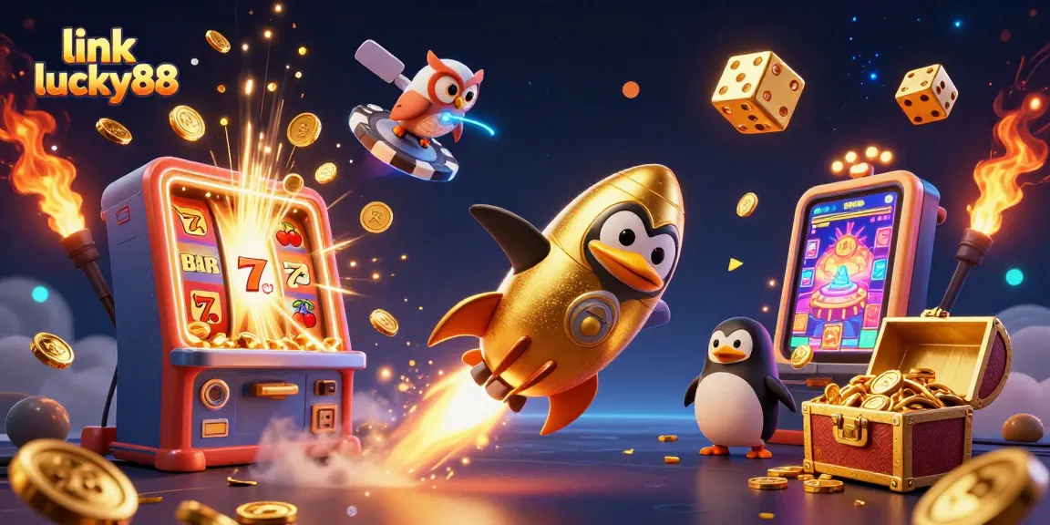 Experience thrilling gameplay with link lucky88 in a vibrant 3D illustration featuring dynamic casino elements.