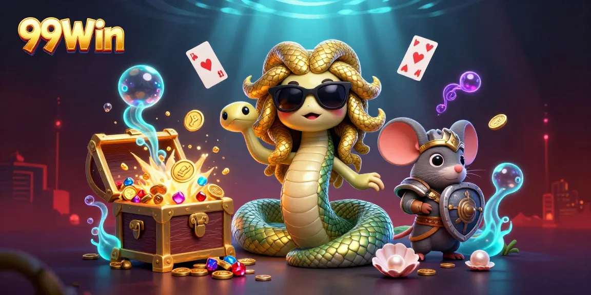 Engage with 99Win's exciting games in a captivating 3D casino environment filled with treasures and fun.