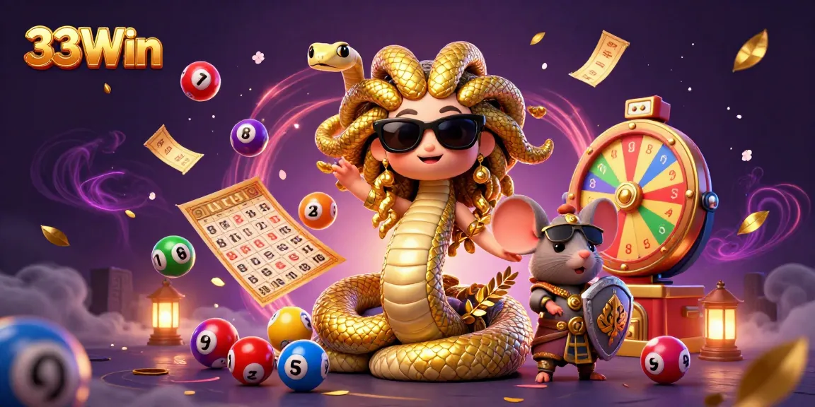 Play exciting bingo with 33Win featuring cute lottery-themed characters and vibrant game elements.