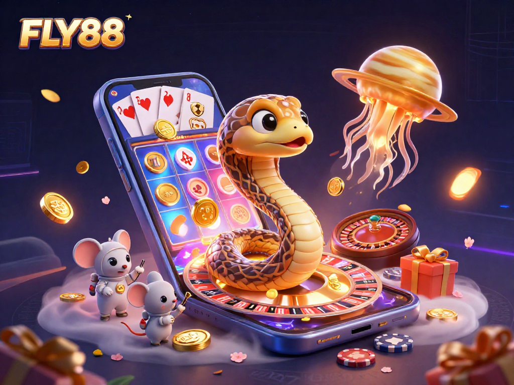 Join the cosmic fun with FLY88 as astronaut mice bet on a roulette-like Saturn ring!