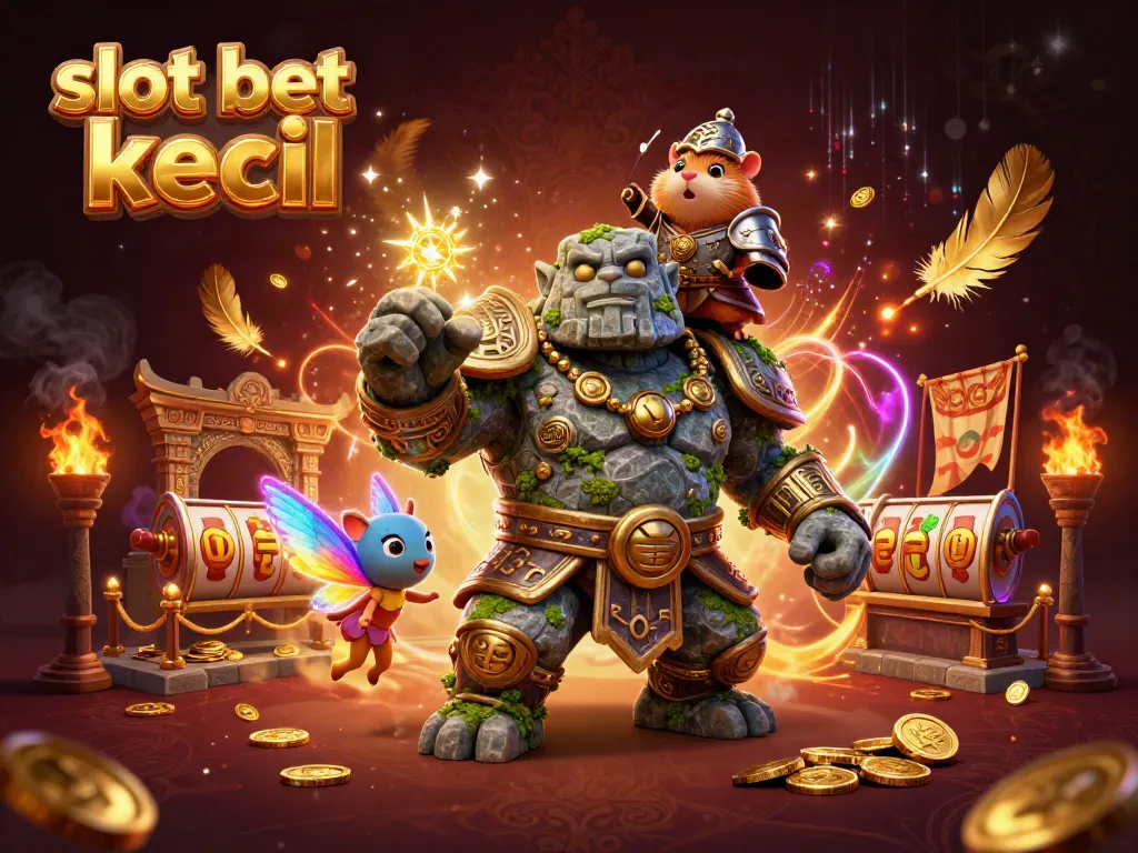 Mainkan slot taruhan kecil dengan peluang menang tinggi dalam ilustrasi kasino 3D menarik.