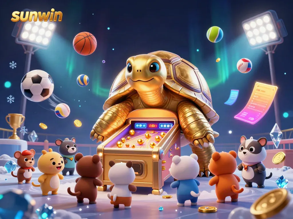 Experience thrilling gameplay at sunwin with a whimsical giant tortoise pinball machine and excited animals
