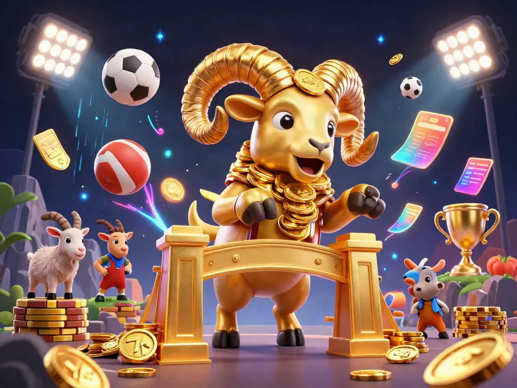 Engaging scene showcasing 7m sports betting elements, including a golden ram charging through a vibrant atmosphere.