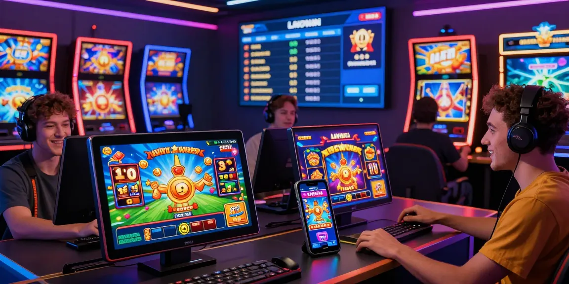 Players engaging with LAVOWIN login on multiple devices, showcasing vibrant slot games experience.