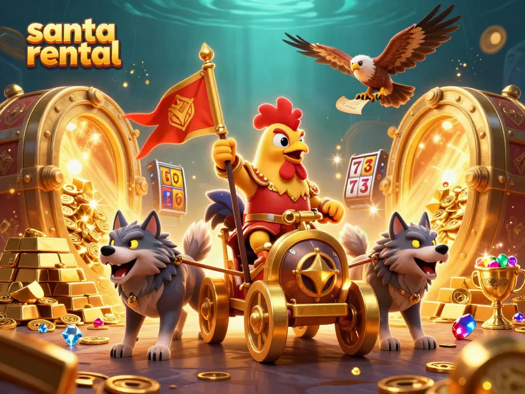 Experience the magic of santa rental with an epic 3D casino scene filled with gold and vibrant gaming elements.