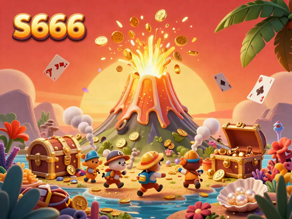 S666 engages players with a triumphant volcano erupting treasures amidst vibrant underwater gaming elements.