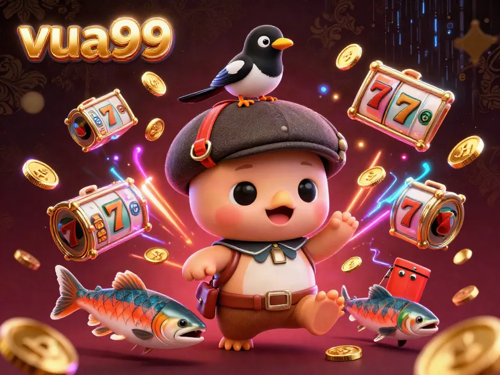Play casino slots and win big with vua99 while enjoying a vibrant 3D illustration filled with excitement.