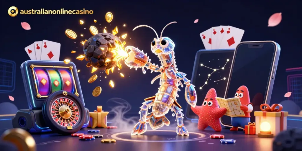 Experience thrilling gaming with a vibrant scene showcasing australianonlinecasino and dynamic casino elements.