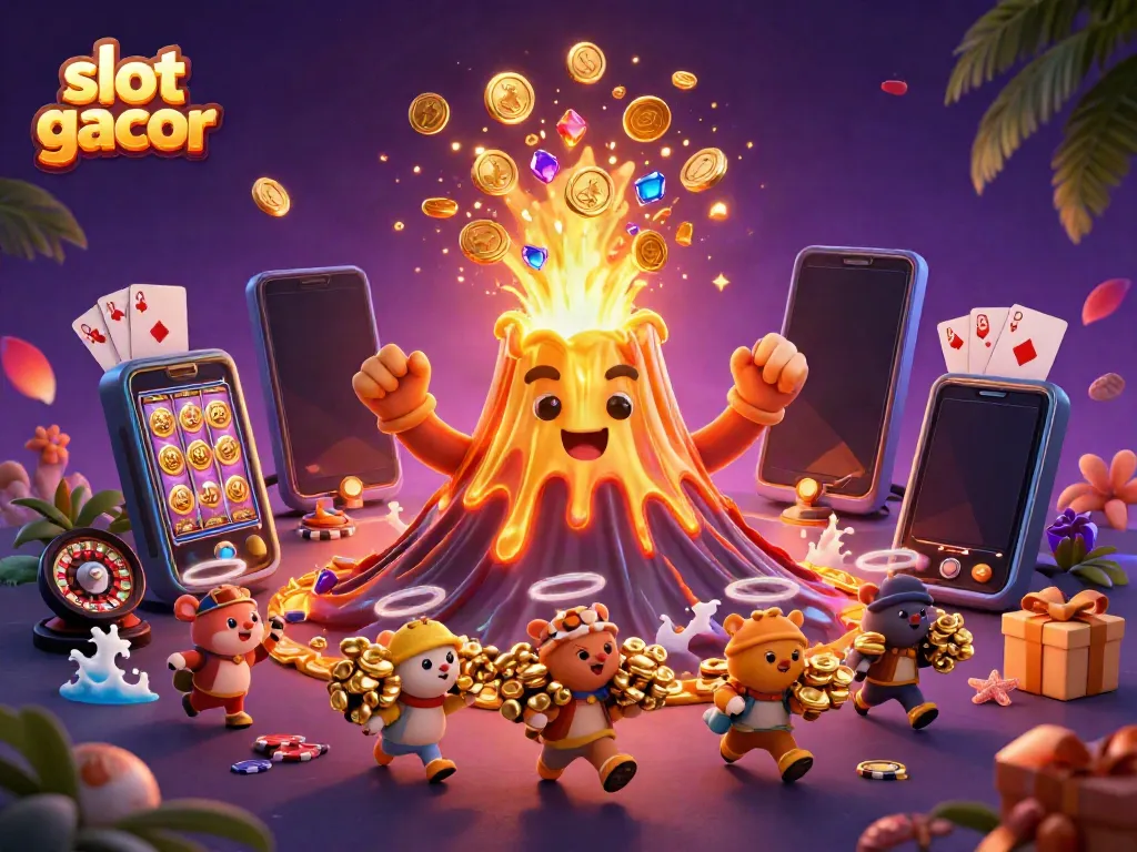 Experience the excitement of slot gacor with a vibrant scene of winning characters and casino gaming elements.