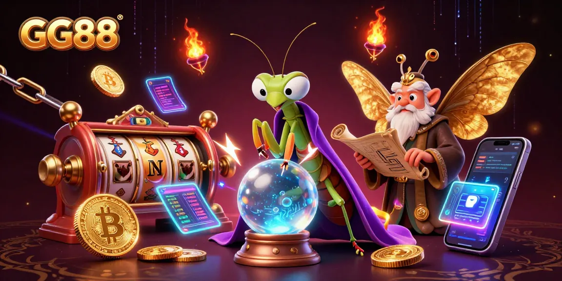 Play and win with GG88 in a vibrant online casino scene featuring crypto elements.