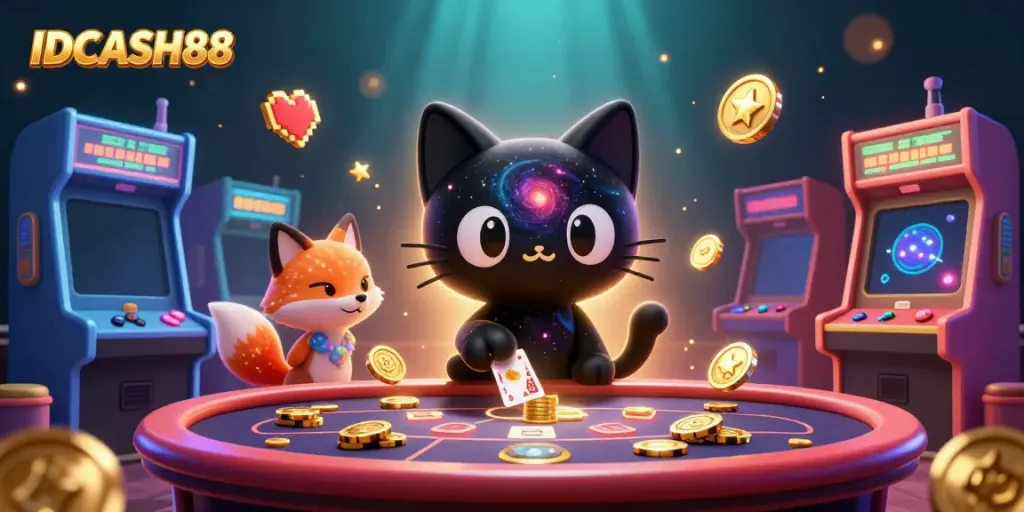 Play with IDCASH88 and win big at a vibrant cosmic casino featuring unique characters.