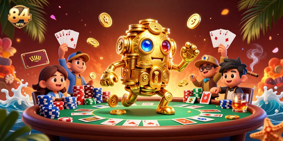 Experience thrilling gameplay with 84WIN's golden golem in this engaging casino scene.