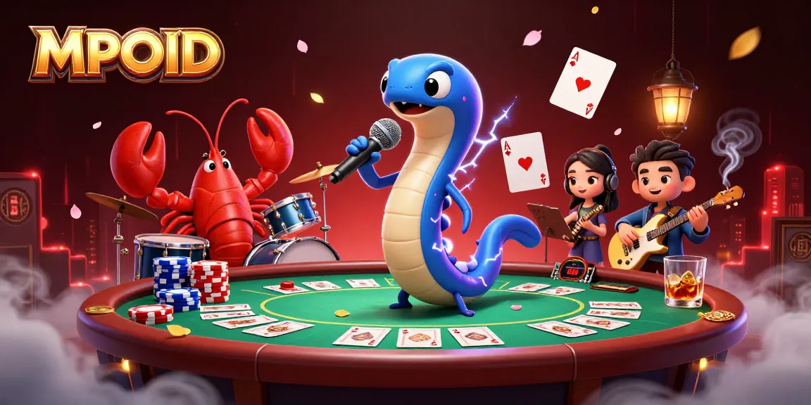 Experience thrilling wins with MPOID in a vibrant underwater casino illustration featuring a DJ electric eel.