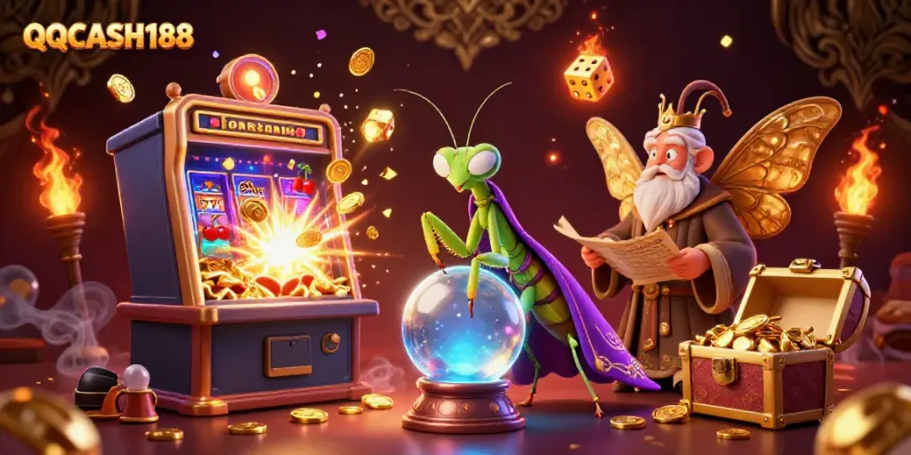 Experience the thrilling world of QQCASH188 with vibrant casino elements bursting with excitement and fortune.