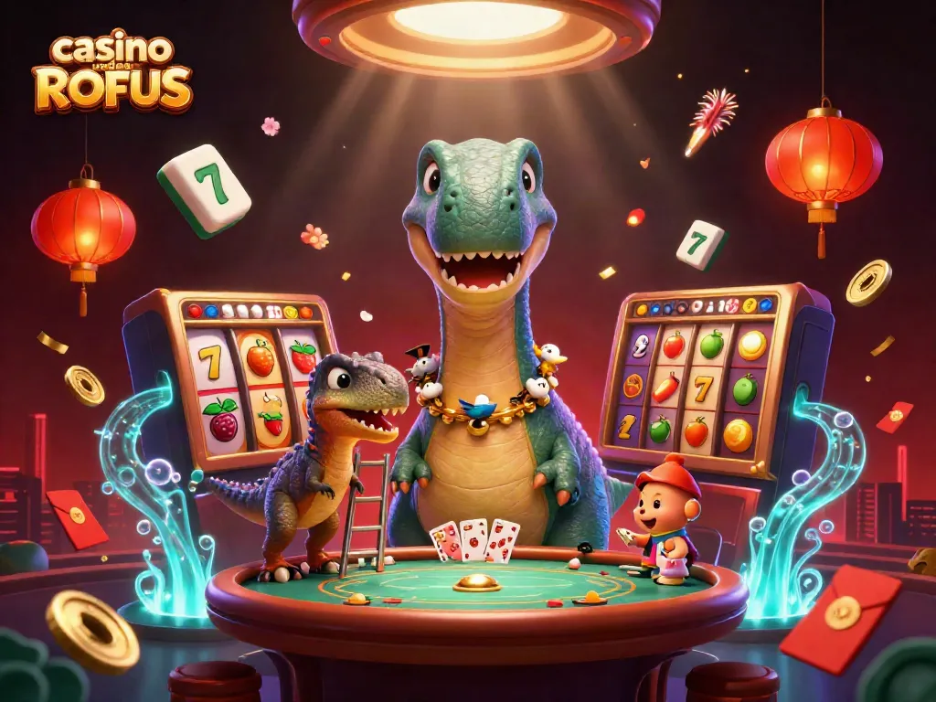 Engage with exciting gaming action at casino uden ROFUS featuring colorful characters and dynamic casino elements.