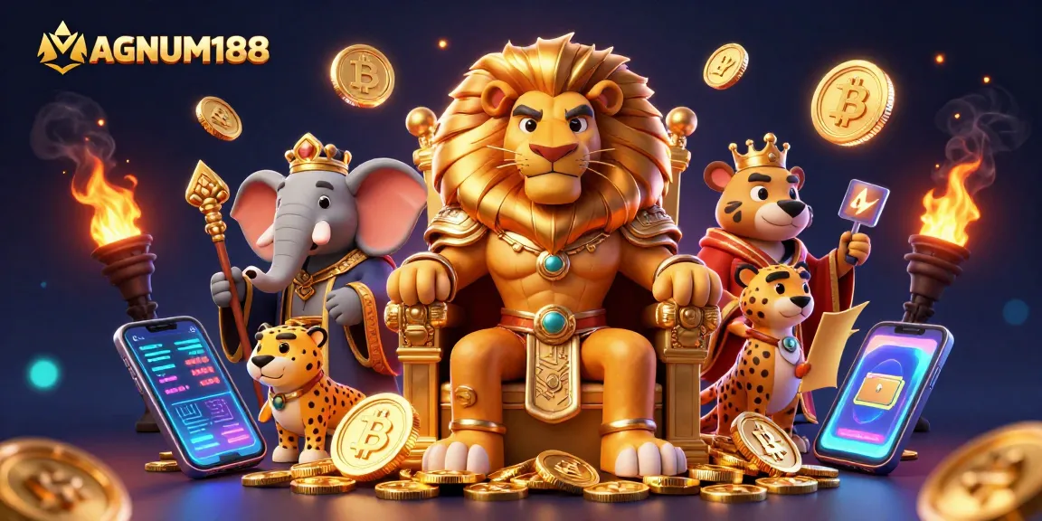 Experience MAGNUM188's dynamic online gaming with vibrant characters and crypto elements.