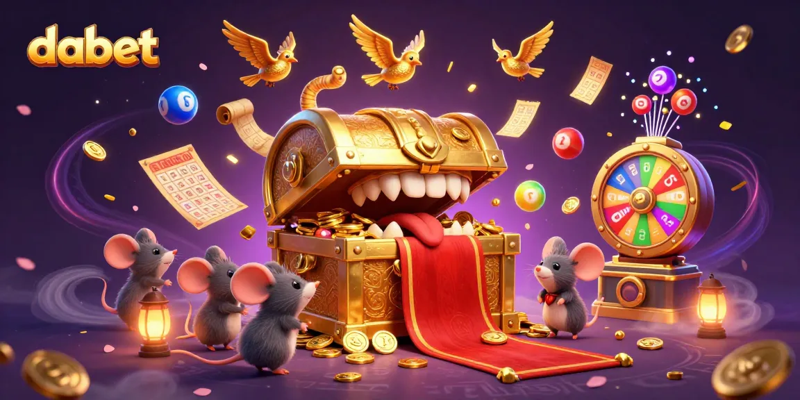 Experience the thrill of dabet with a vibrant 3D treasure chest scene, enticing adventurer mice to riches.