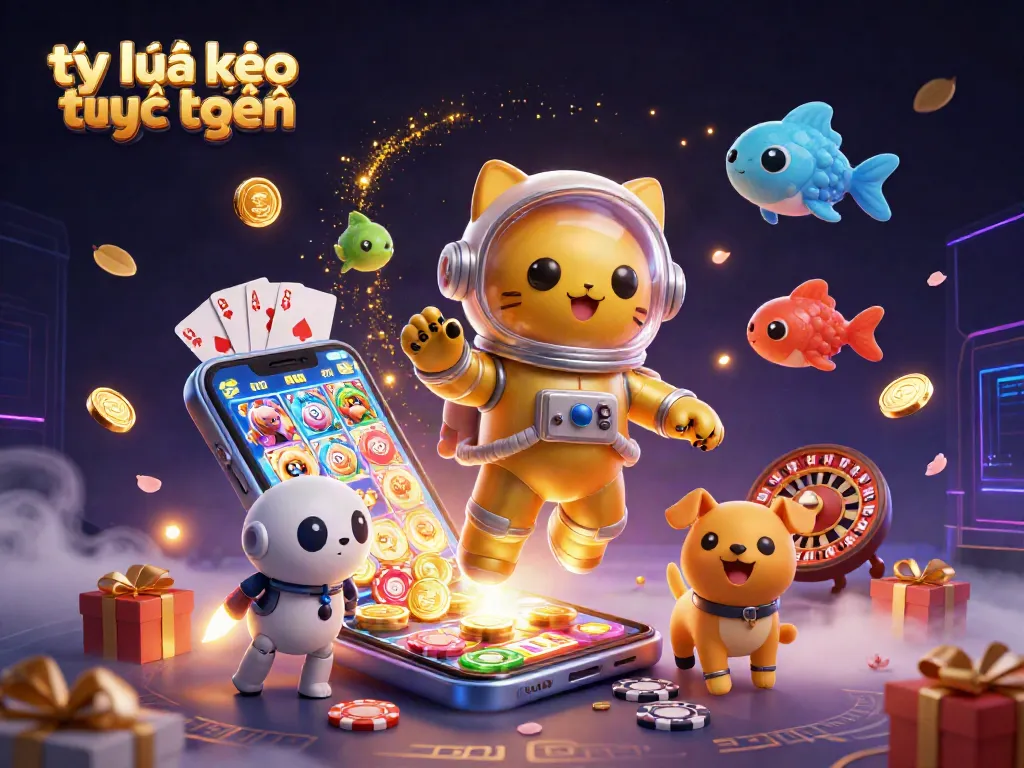 Engage with tỷ lệ kèo trực tuyến through this vibrant 3D illustration showcasing an astronaut cat and dynamic gaming elements.
