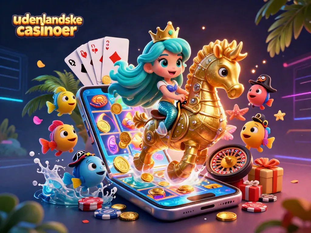 Engage with udenlandske casinoer through an enchanting illustration featuring a mermaid and casino elements.