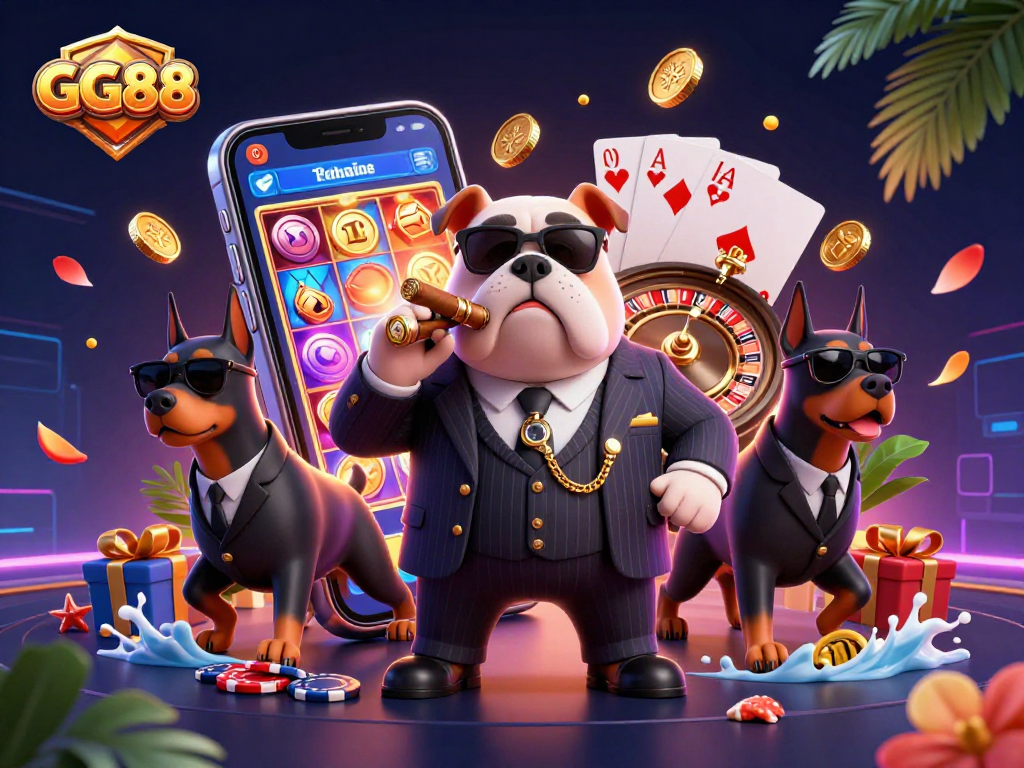 Experience high-stakes action with GG88 in this vibrant 3D casino illustration showcasing thrilling game elements.
