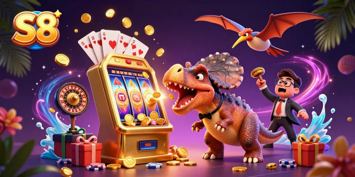 Experience jackpot excitement at S8 with a pachycephalosaurus winning golden coins!
