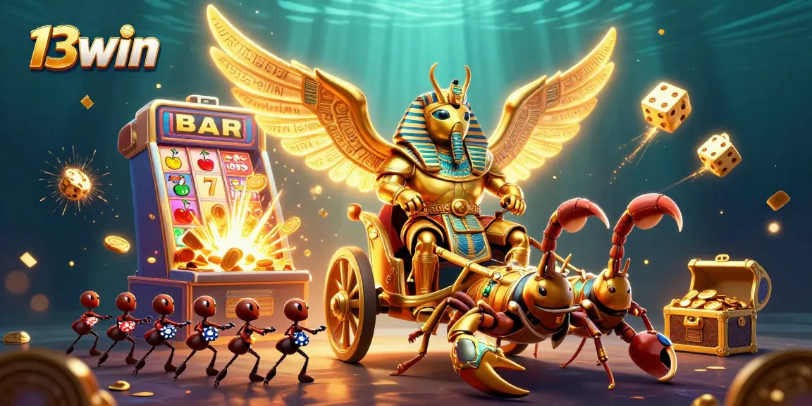 Experience gaming excitement with 13win in a dynamic casino scene, featuring luxurious 3D elements.