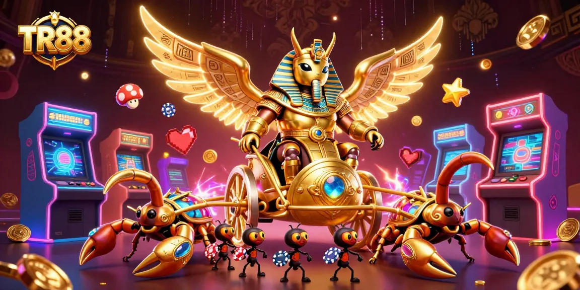 Experience TR88's thrilling casino adventure with a golden scarab beetle and scorpions!