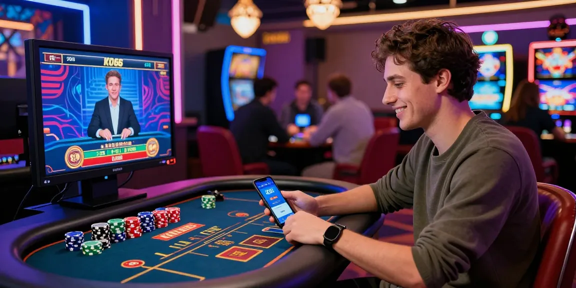 Player enjoying KO66 online casino app in a vibrant gaming environment with engaging atmosphere and colorful decor.