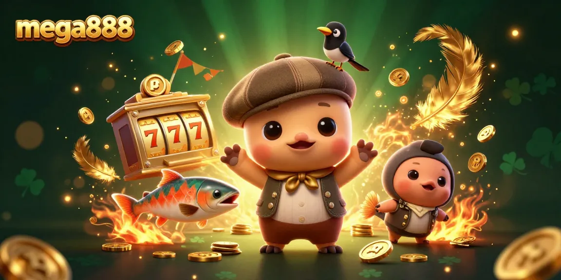 Experience the excitement of mega888 with a playful Nessie, gold coins, and dynamic gaming elements.