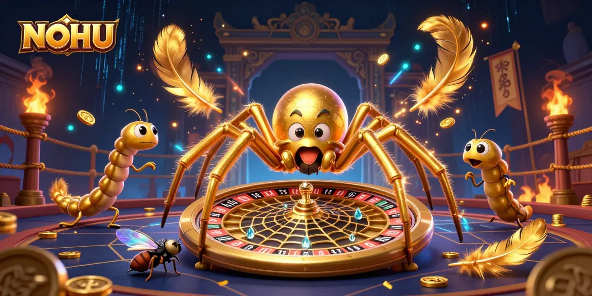 Experience thrilling bets at NOHU with a unique golden roulette web and vibrant casino elements.