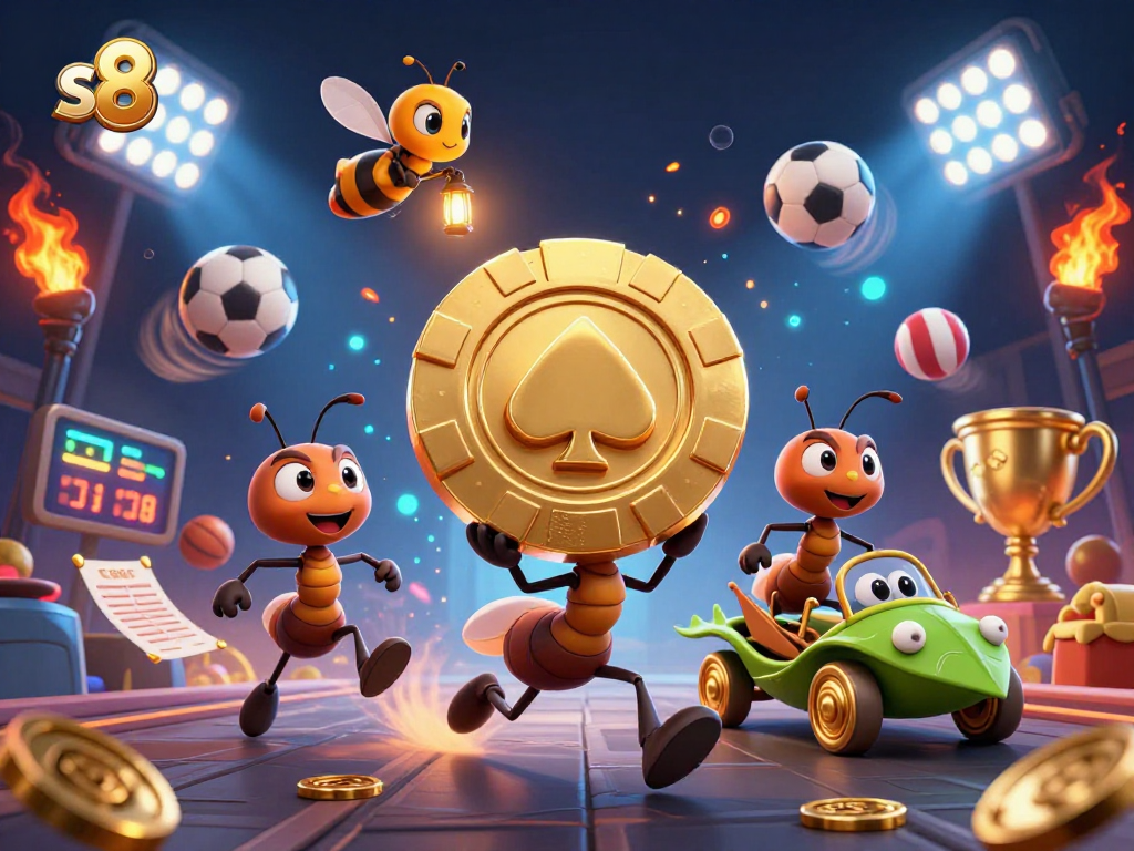 Experience the excitement of s8 with playful ants heist in a dynamic casino-themed illustration.
