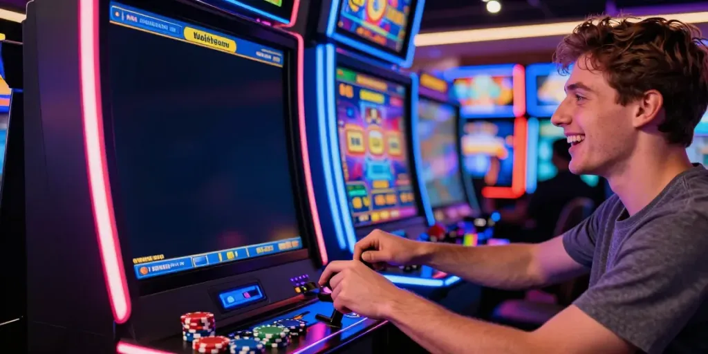 Pengalaman judi slot online yang mendebarkan dengan mesin slot cerah dan pemain bersemangat.