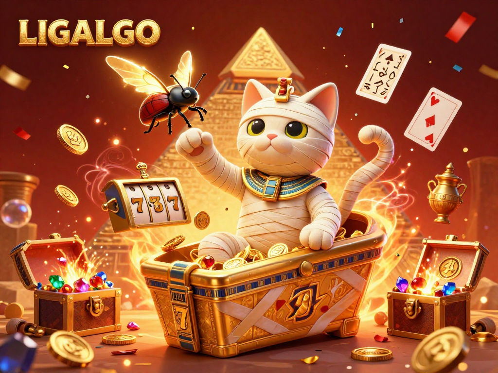 LIGALGO offers an exciting casino experience with vibrant characters and gold-themed elements.