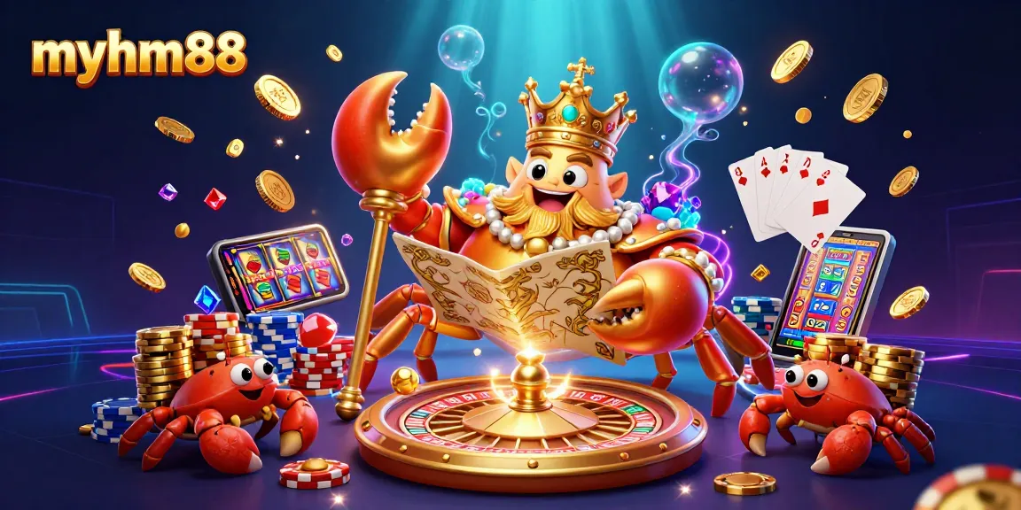 Experience thrilling gaming at myhm88 with golden crab emperor and vibrant casino elements.