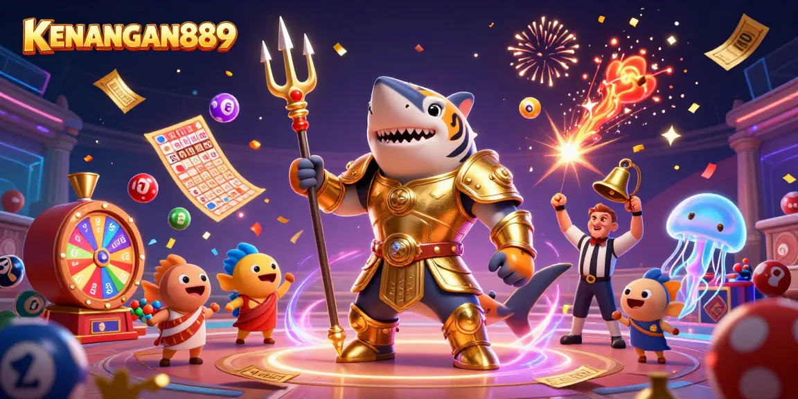 KENANGAN889 brings thrilling lottery excitement through a dynamic underwater scene of celebration and prizes.